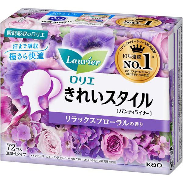 Laurier Kirei Style Panty Liners – Relaxing Floral Scent, 14cm, 72 pads