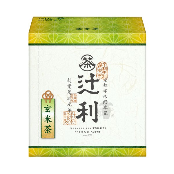 Tsujiri Genmaicha 50 tea bags - Green tea leaves with roasted brown rice