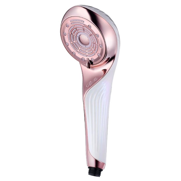 Cabezal de ducha ReFa FINE BUBBLE U+ con parada de agua de un toque y 4 modos de rociado.