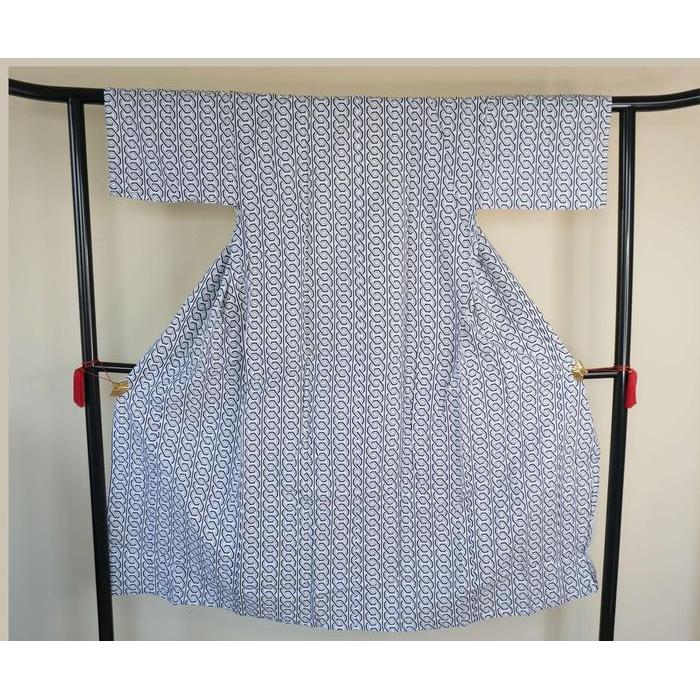 Vintage Japanese Nemaki Cotton Kimono for Men – Indigo Geometric Pattern
