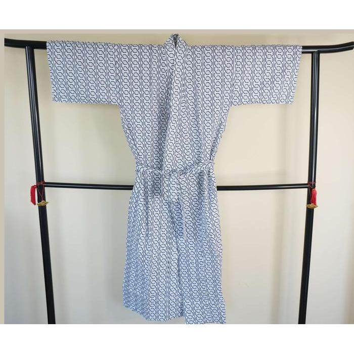 Vintage Japanese Nemaki Cotton Kimono for Men – Indigo Geometric Pattern