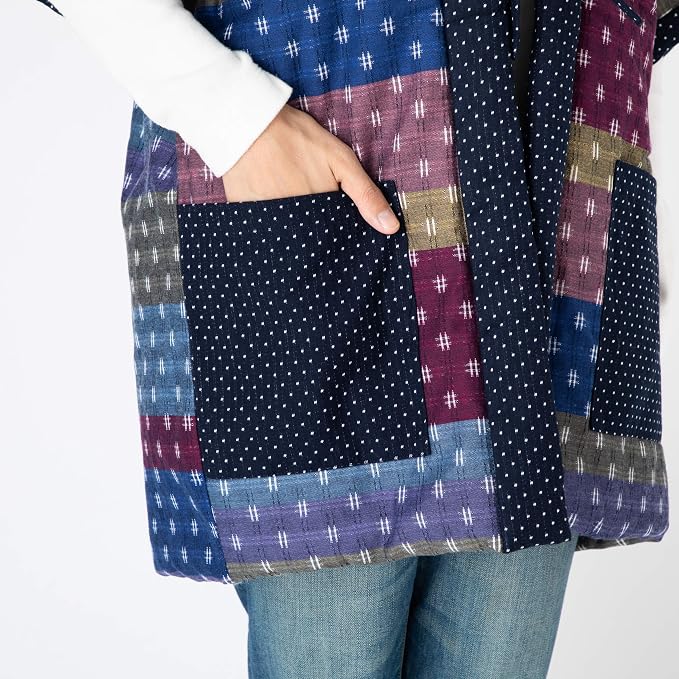 Hanten Kurume pour femmes Watanosato – Style Yakko en patchwork aléatoire, fabriqué au Japon