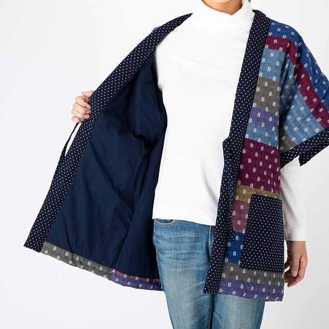 Hanten Kurume pour femmes Watanosato – Style Yakko en patchwork aléatoire, fabriqué au Japon