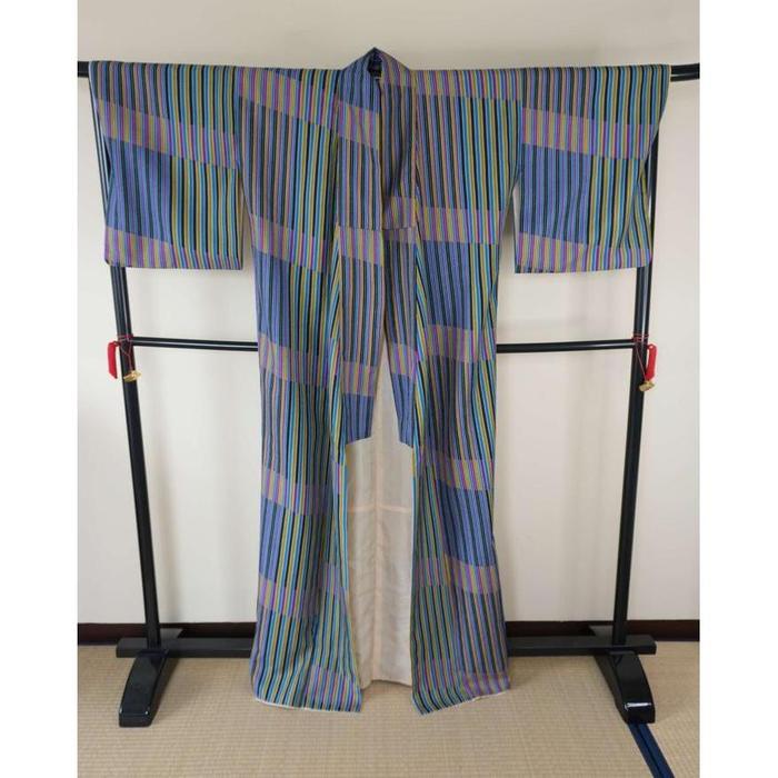 Vintage Kimono Multicolor Stripe Pattern, For Height 162-172cm (maximum height for those who don't require an ohashori)