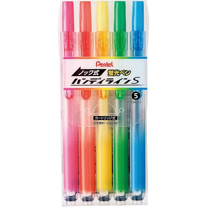Pentel Handy-line S Retractable Highlighter – 5-Color Set