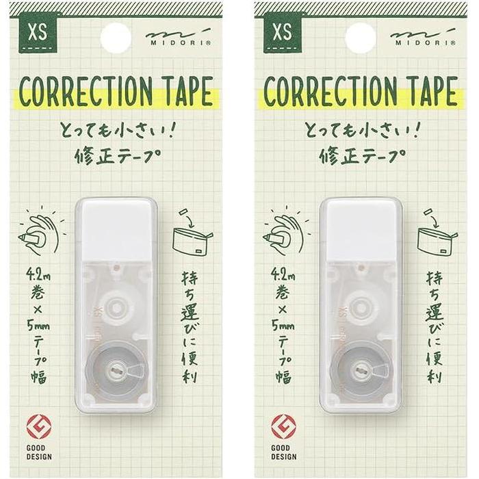MIDORI XS Correction Tape – 5 mm × 4.2 m, White, Set of 2