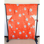 Summer Japanese Yukata – Orange Floral, Cotton, SIZE good on 165cm-175cm