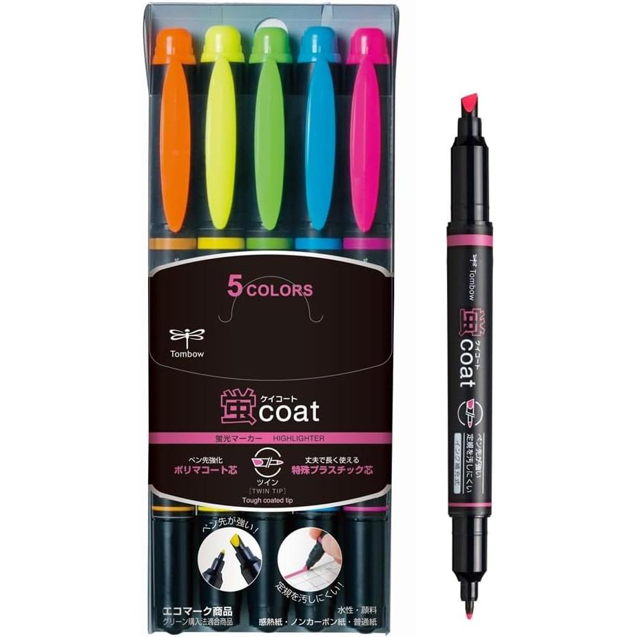 Tombow Kei Coat Fluorescent Highlighter – 5-Color Set
