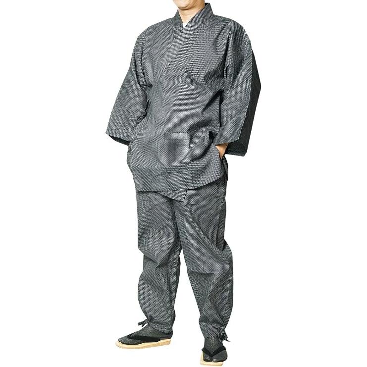 Hiryu Sashiko Weave Samue – Herren Japanisches Arbeitskleidung Set, Dunkelgrau