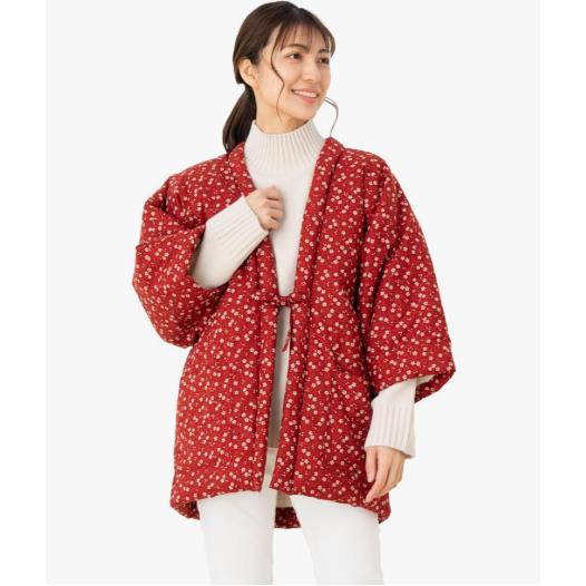 Cotton Town Watanosato Women's Quilted Hanten – Small Flower Print, Free Size