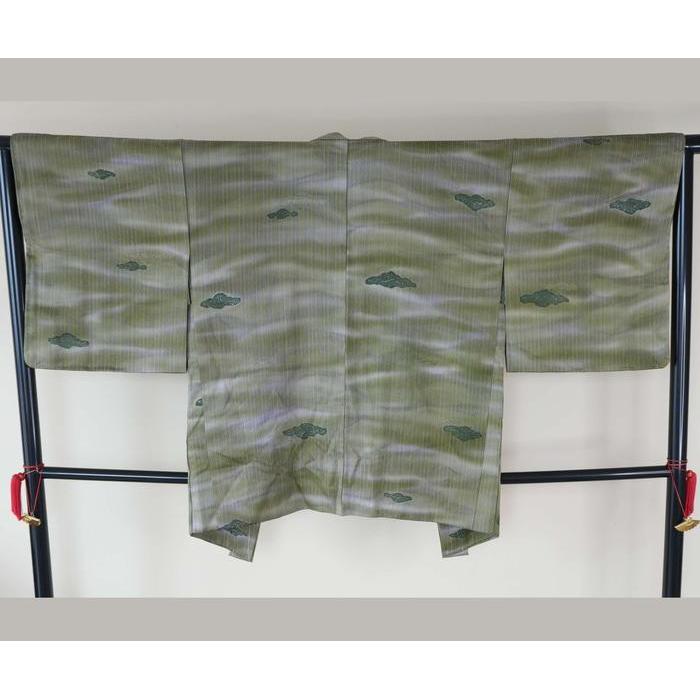 Vintage Haori – Olive Green with Subtle Cloud Motif