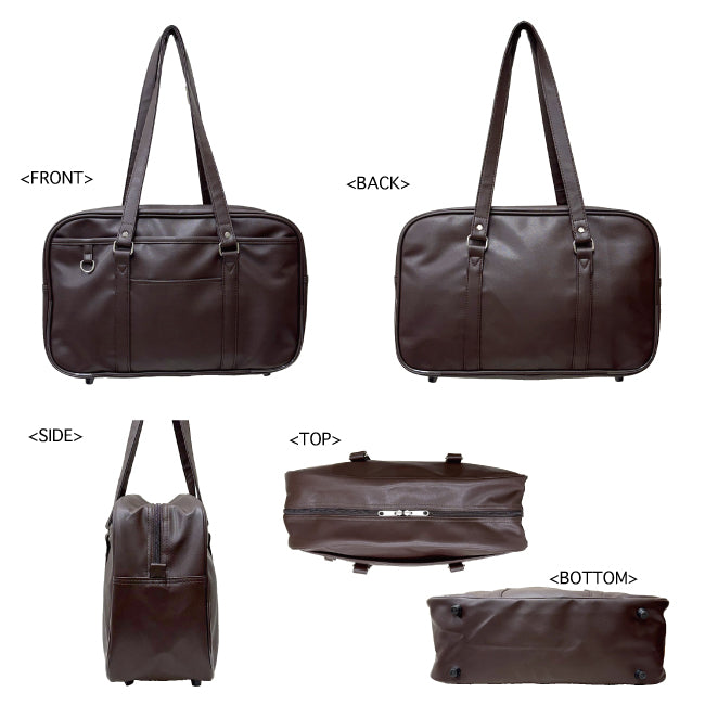 Synthetic Leather School Bag – A4-Compatible Multi-Storage Shoulder Bag for Commuting (Black / Brown)