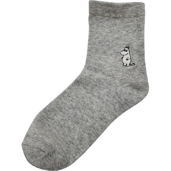 Moomin Relaxed Cuff Socks with Embroidery – Gray, 23–25cm