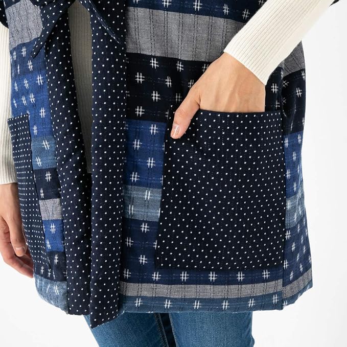 Hanten Kurume pour femmes Watanosato – Style Yakko en patchwork aléatoire, fabriqué au Japon