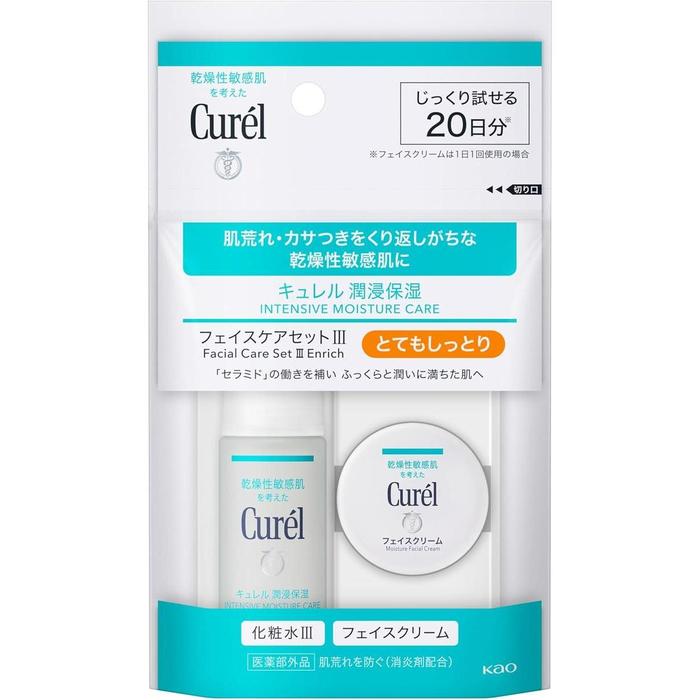 Curel Intensive Moisture Care Face Care Set III Very Moist – Lotion + Face Cream Travel Set [Alcohol-free]