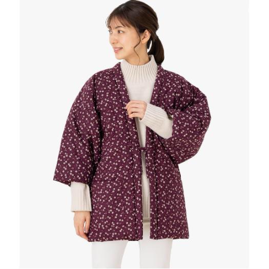 Cotton Town Watanosato Women's Quilted Hanten – Small Flower Print, Free Size