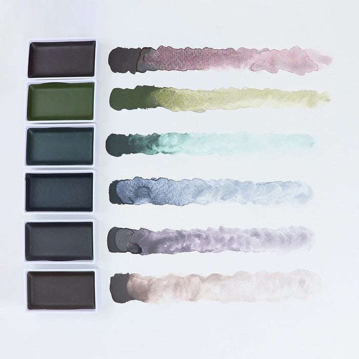Kuretake Graphite Color Paint Set – Matte Metallic Graphite Watercolor