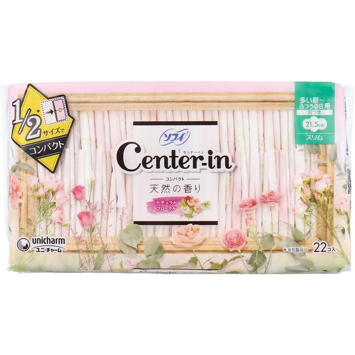 Sofy Center-in Compact 1/2 Slim Pads 21.5cm – Natural Floral Scent with Wings (22 Pieces)