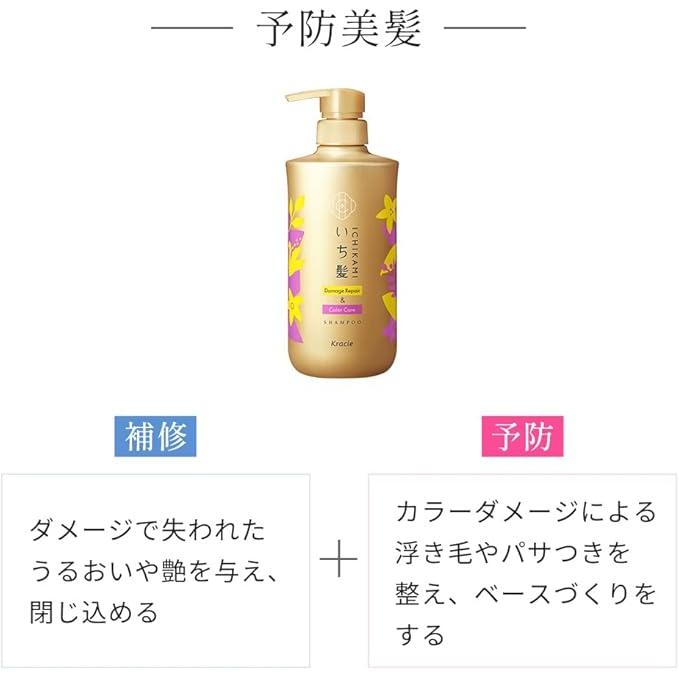 ICHIKAMI [Damage Repair & Color Care] Shampoo Pump – Amino Acid Formula for Color Protection 16.9 fl oz (480 ml) [With Alcohol]