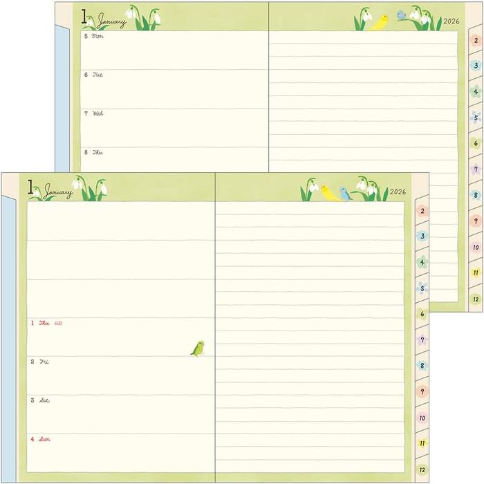 MIDORI Pocket Diary 2026 B6 Weekly – “Bird Pattern”