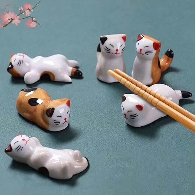 Japanese Ceramic Chopstick Rest Set of 6 | Cute Hashi-Oki Chopstick Stand for Dining & Gifts