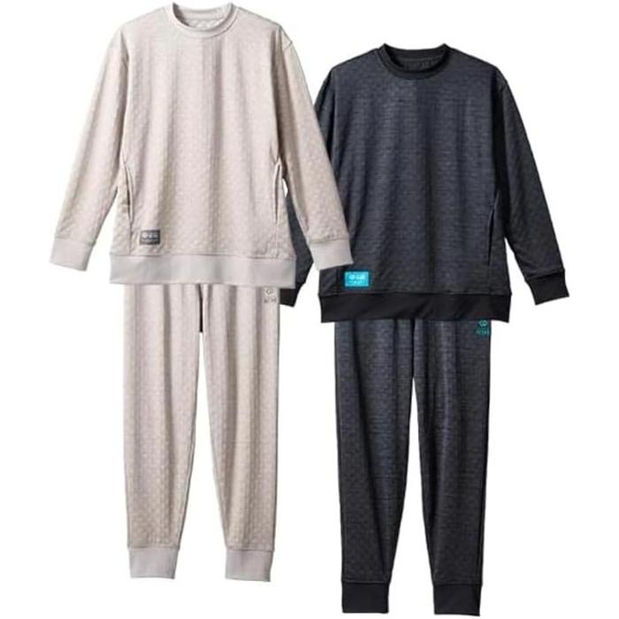 Colantotte RESNO MAGNE Recovery Wear PLUS Long-Sleeve Top and Pants Set, Magnetic Recovery Sleepwear, Heather Beige, Unisex