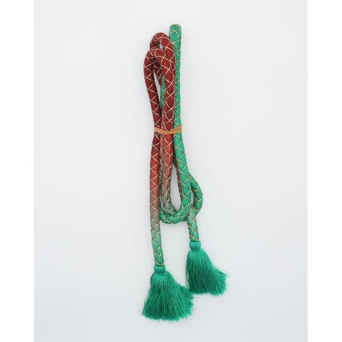 Vintage Japanese Obijime Cord – Green & Red Gradient with Gold Pattern