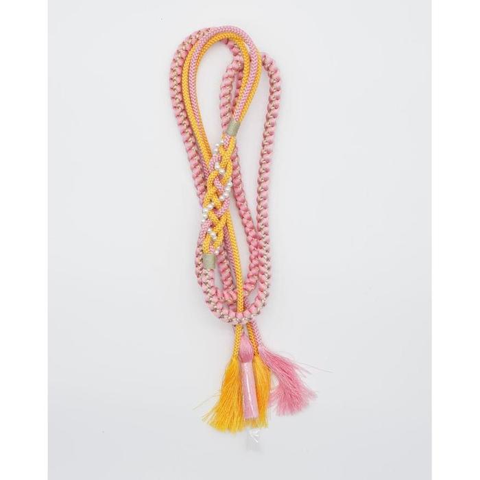 Vintage Japanese Obijime Cord – Pink and Yellow with Pearl Details