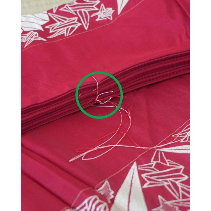 Vintage Japanese Nagoya Obi Belt – Red with paper Crane Pattern