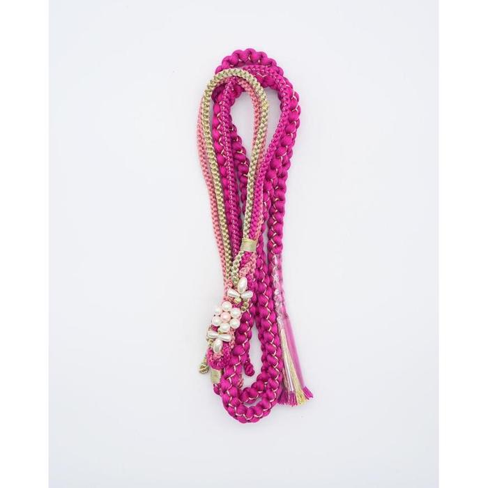 Vintage Japanese Obijime Cord – Pink-Purple with Pearl Details and Decorative Accent