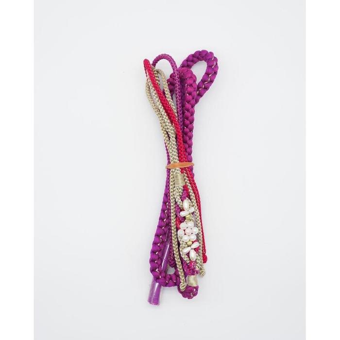 Vintage Japanese Obijime Cord – Purple with Pearl Details and Decorative Accent