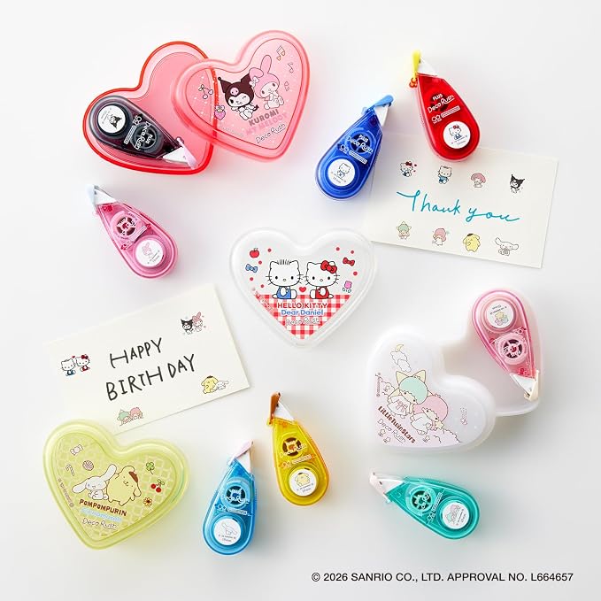 PLUS Decorush Sanrio Characters Heart Case Set – Decoration Tape, 4 Designs