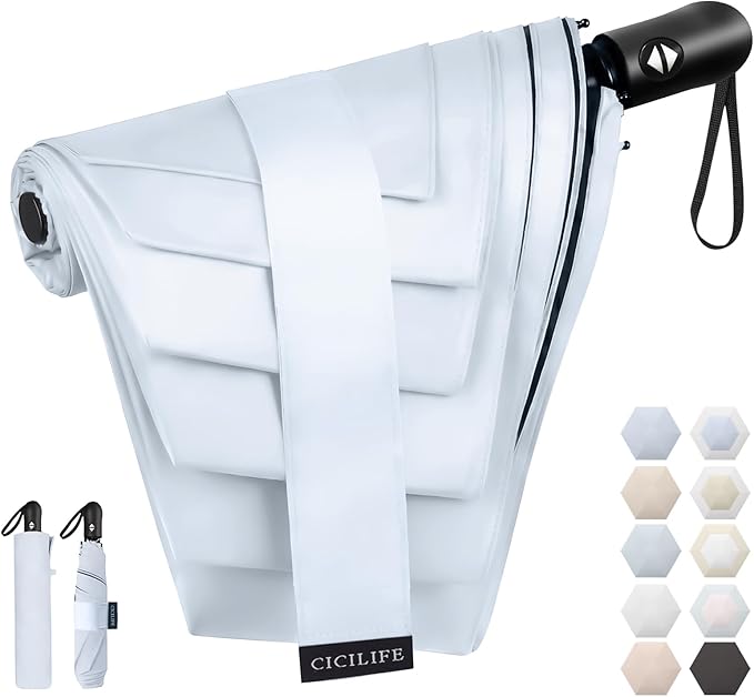CICIBELLA Folding UV Parasol – 100% UV Protection, Full Blackout, Auto Open/Close