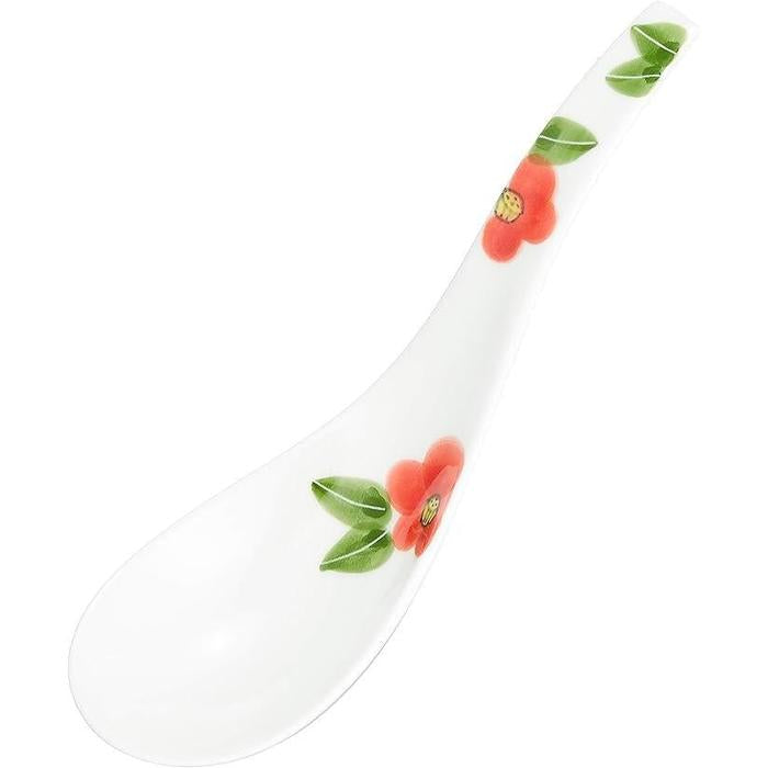 Arita-yaki Hakuji Yamagama “Ultimate Renge” Ramen Spoon Red Camellia | Japanese Porcelain 16cm