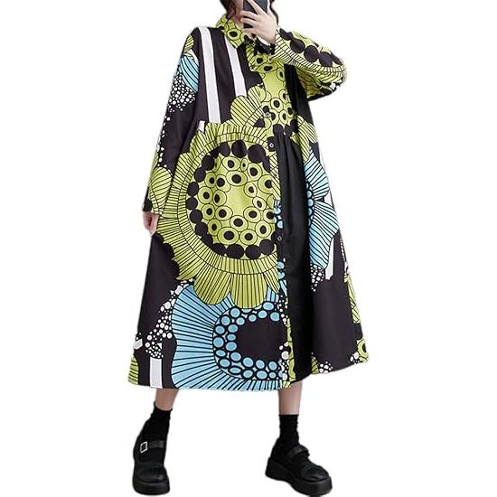 Minesam Long Shirt Dress - Flowers FREE SIZE