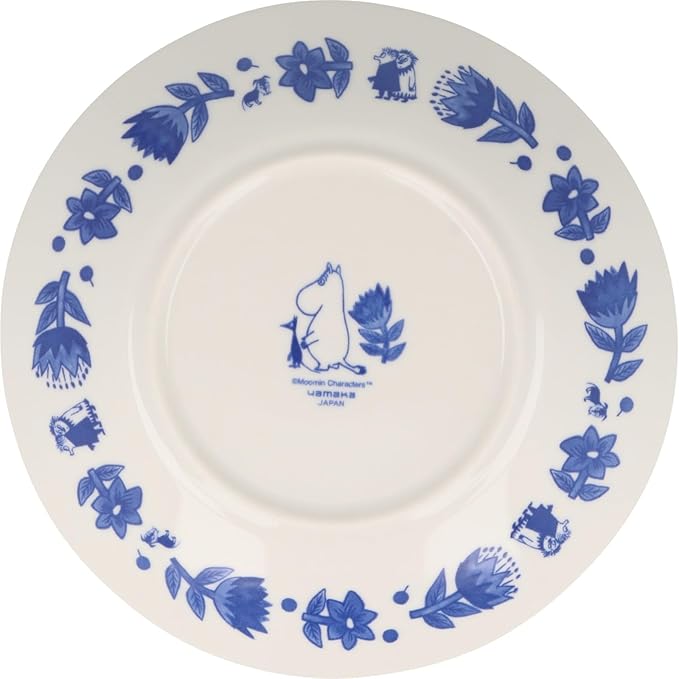 Moomin Blue Flora Plate 22 cm – Flower Design | Yamaka Japan (Ceramic, Microwave & Dishwasher Safe)