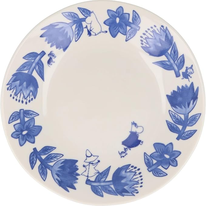 Moomin Blue Flora Plate 22 cm – Flower Design | Yamaka Japan (Ceramic, Microwave & Dishwasher Safe)