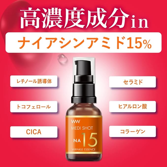 Medishot NA15 Wrinkle Concentrated Serum – High-Potency 15% Niacinamide Anti-Aging Serum, 1.1 fl oz (30 ml) [With Alcohol]