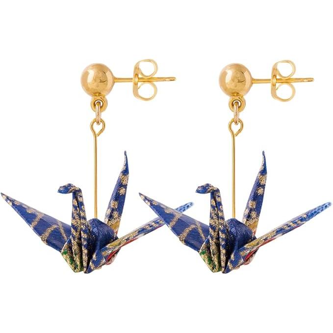 Noren Women’s Origami Earrings – Japanese Washi Origami Cranes, Fans, and Shuriken, Handmade, Hypoallergenic Surgical Stainless Steel