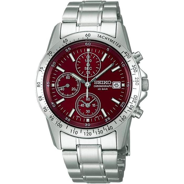 SEIKO Selection Men's Quartz Chronograph Watch SBTQ045, Silver with Red Dial