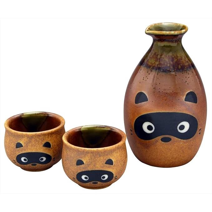 Setoyaki Tanuki Sake Set – Tokkuri & Cups | Japanese Porcelain Sake Set, 270ml, Made in Japan