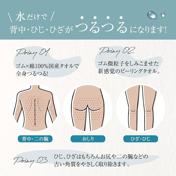 Gom Pon Smooth Exfoliating Body Towel – Japanese Peeling Towel with Rubber Micro-Particles