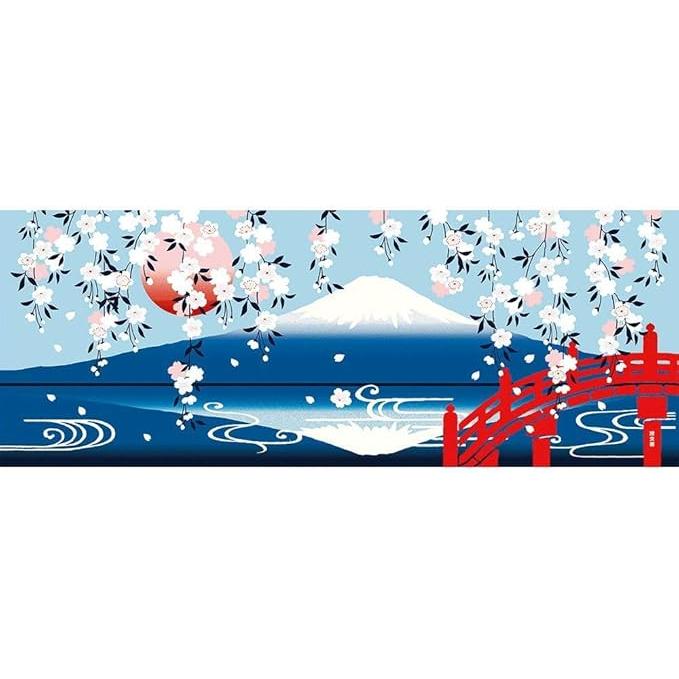 Tenugui towel with Hamamonyou (Weeping Sakura and Reflected Mount Fuji) - (100% cotton)