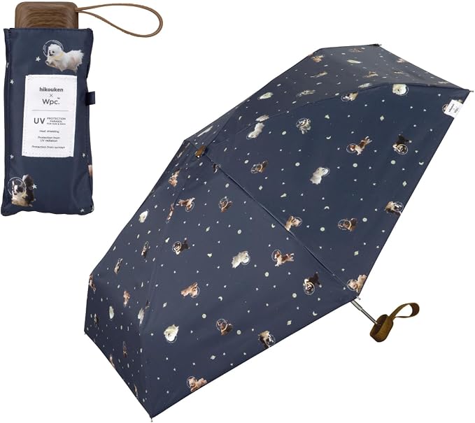 Flying Dog/Astonaut Dog × Wpc. Compact Folding UV Parasol – Sax Blue, 100% Light Blocking, UPF50+