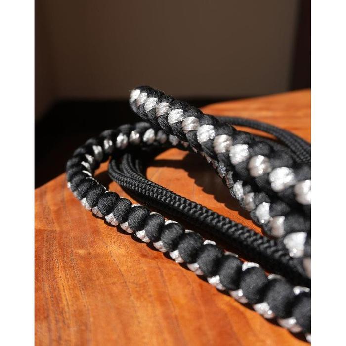 Vintage Japanese Obijime Cord – Black with White Braided Pattern