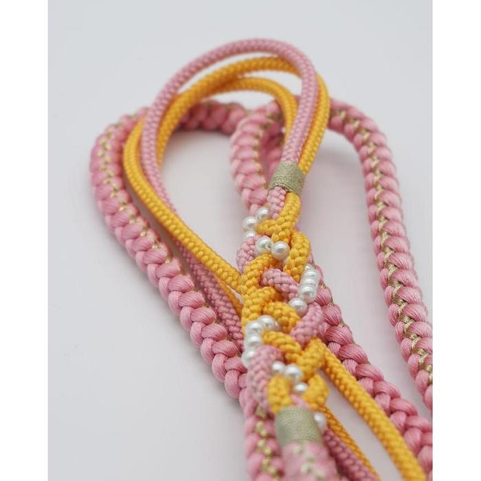 Vintage Japanese Obijime Cord – Pink and Yellow with Pearl Details