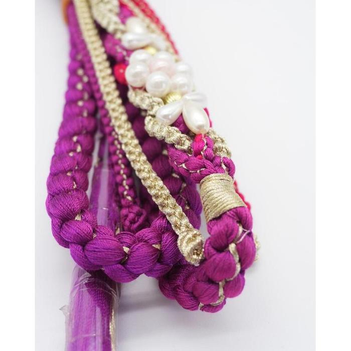 Vintage Japanese Obijime Cord – Purple with Pearl Details and Decorative Accent