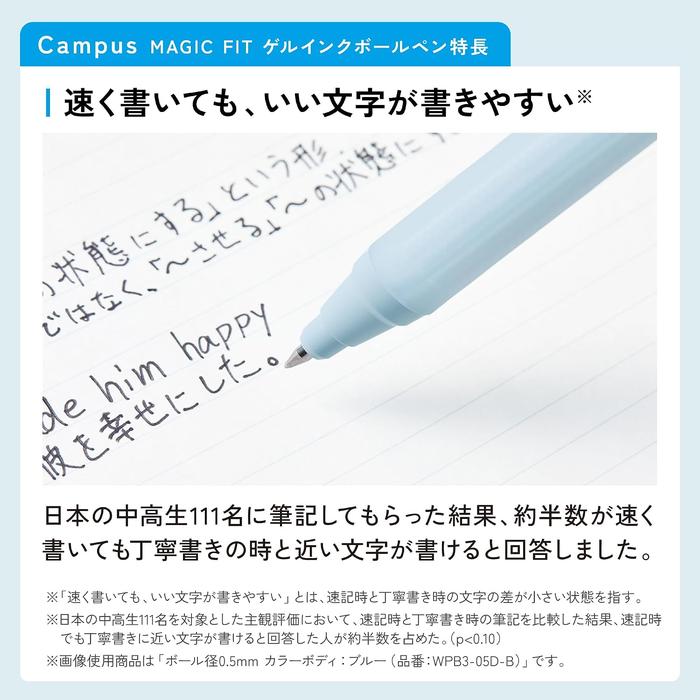 KOKUYO Campus Magic Fit Gel Ink Ballpoint Pen 5-Color Body Set – Black Ink, 0.4mm / 0.5mm