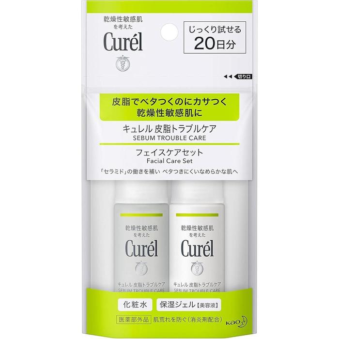 Curél Sebum Trouble Care Face Care Set – Lotion + Moisture Gel Travel Set, 60ml [Alcohol-free]