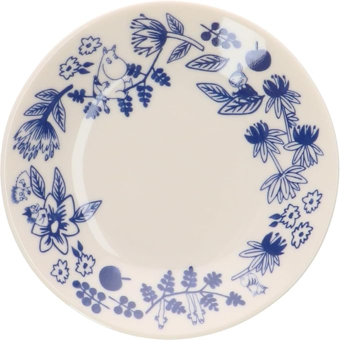 Moomin Blue Flora 13 cm Ceramic Plate – Cobana Small Flower Design | Yamaka Japan (Microwave & Dishwasher Safe)